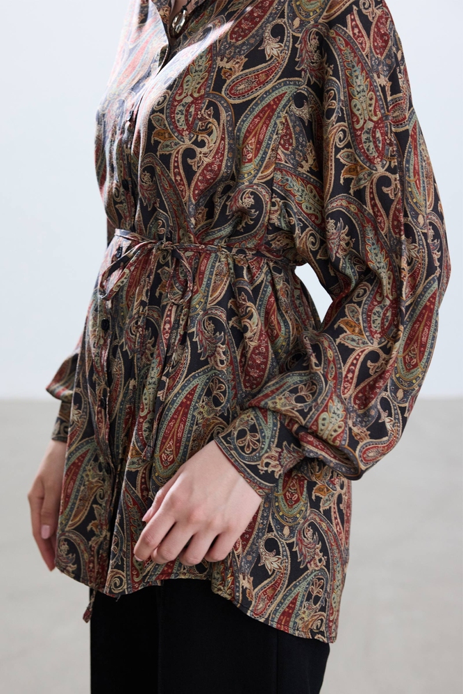 BE BLUE - RETRO ŞAL DESENLİ VINTAGE GÖMLEK