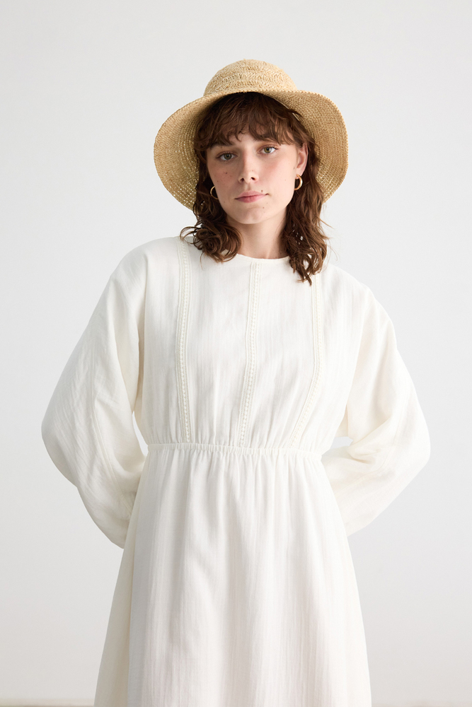 BE BLUE - BEYAZ ŞERİT DETAYLI MÜSLİN ELBİSE