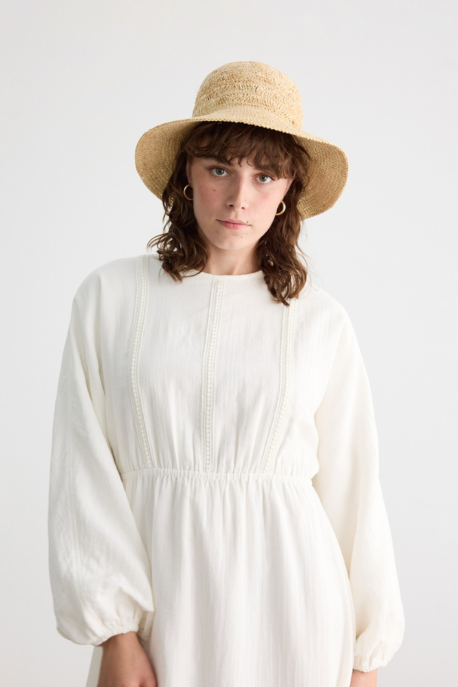 BE BLUE - BEYAZ ŞERİT DETAYLI MÜSLİN ELBİSE