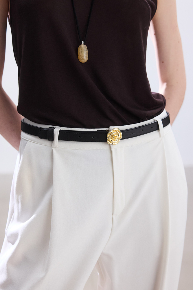 BE BLUE - SİYAH ALTIN ÇİÇEK TOKALI İNCE KEMER