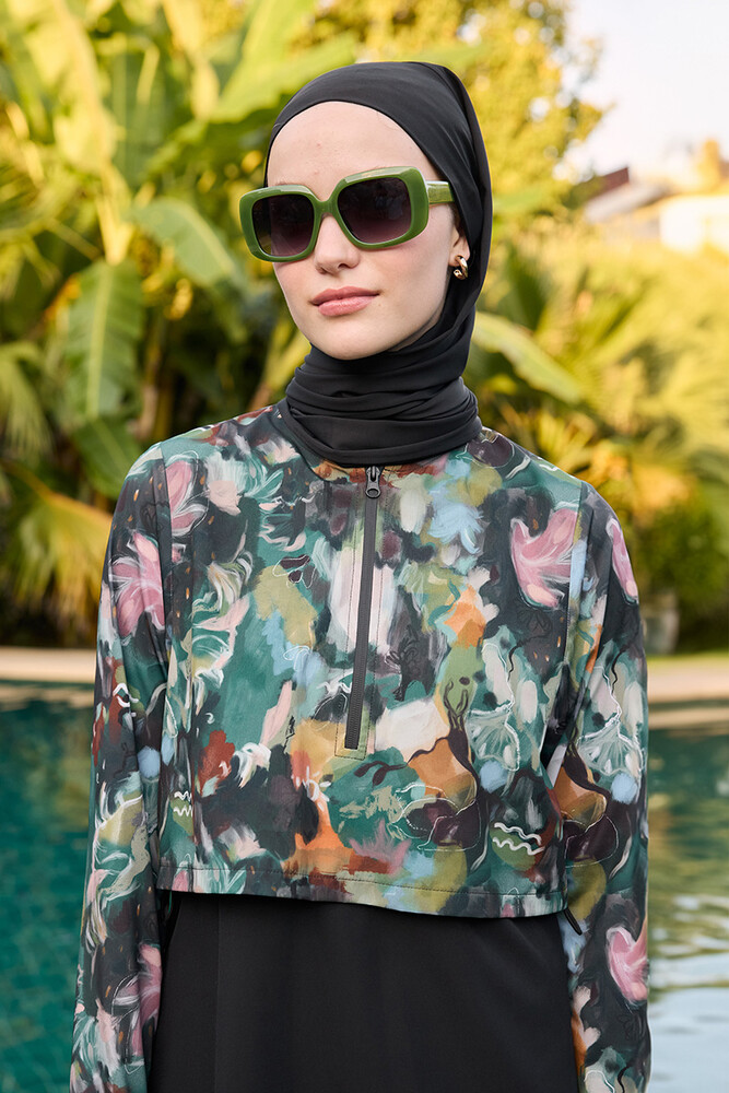 BE BLUE - SİYAH BAĞLAMALI TESETTÜR MAYO ŞAL