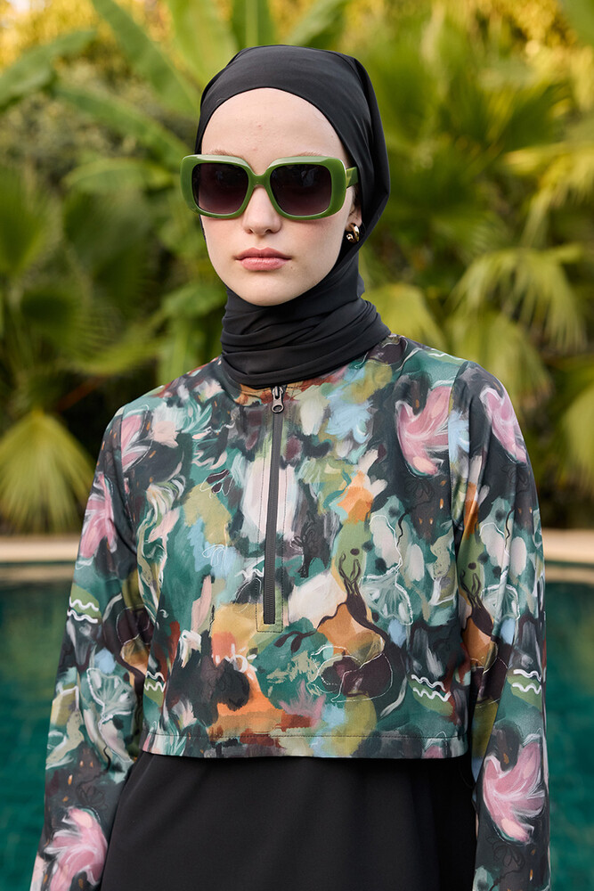 BE BLUE - SİYAH BAĞLAMALI TESETTÜR MAYO ŞAL