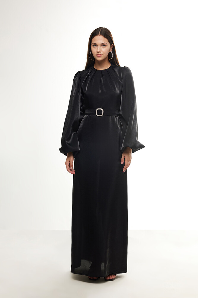 BE BLUE - SİYAH BALON KOLLU GECE ELBİSESİ