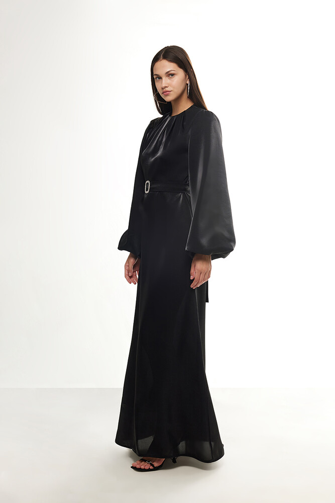 BE BLUE - SİYAH BALON KOLLU GECE ELBİSESİ