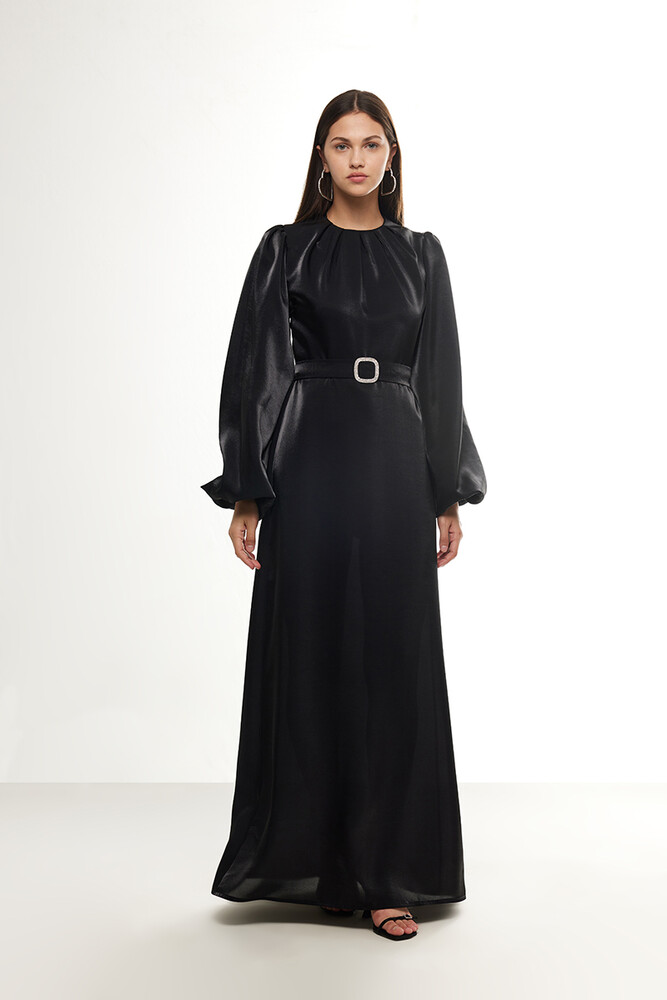 BE BLUE - SİYAH BALON KOLLU GECE ELBİSESİ