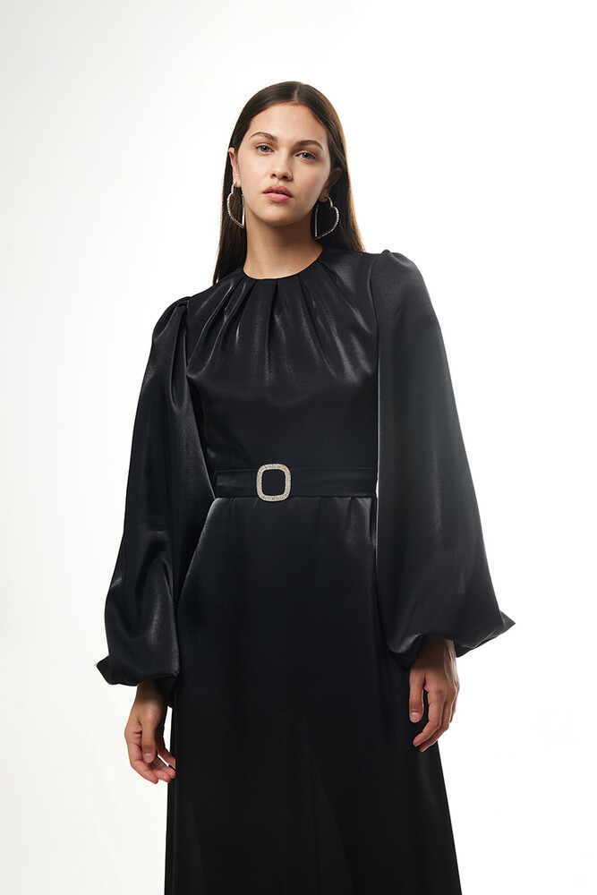 BE BLUE - SİYAH BALON KOLLU GECE ELBİSESİ