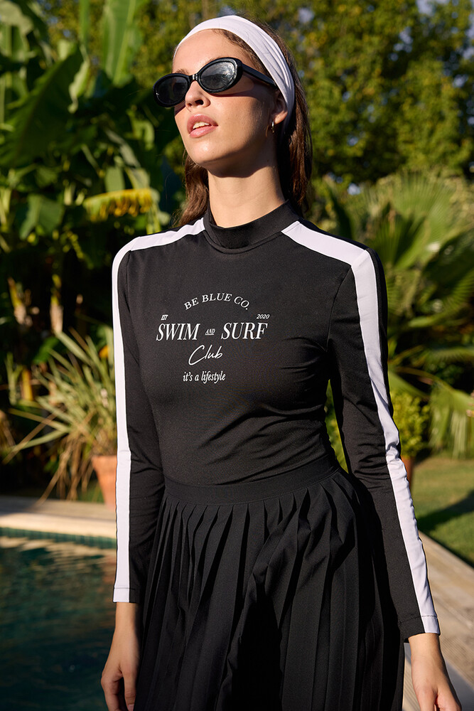 BE BLUE - SİYAH BASKILI SURF MAYO