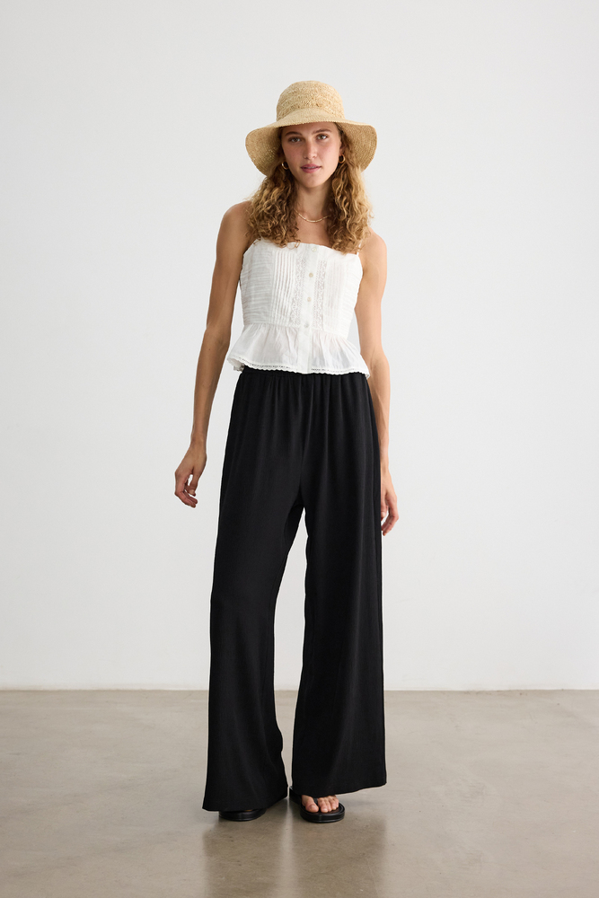 BE BLUE - SİYAH BELİ ELASTİK DETAYLI KRİNKIL PANTOLON