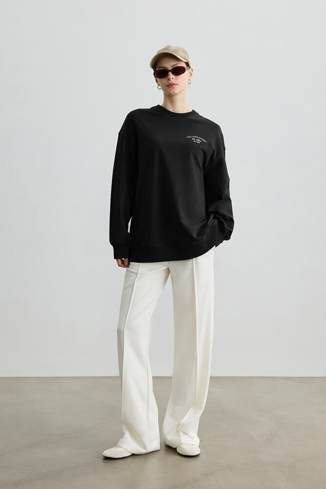 SİYAH BİSİKLET YAKA UZUN SWEATSHIRT - Thumbnail