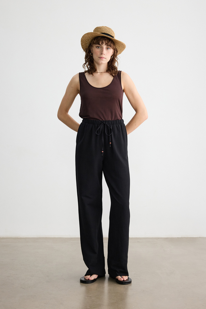 BE BLUE - SİYAH BONCUK DETAYLI VİSKON KETEN PANTOLON