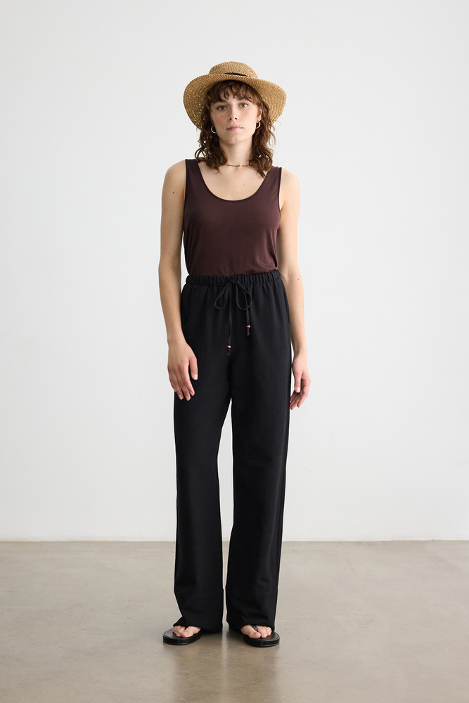 BE BLUE - SİYAH BONCUK DETAYLI VİSKON KETEN PANTOLON