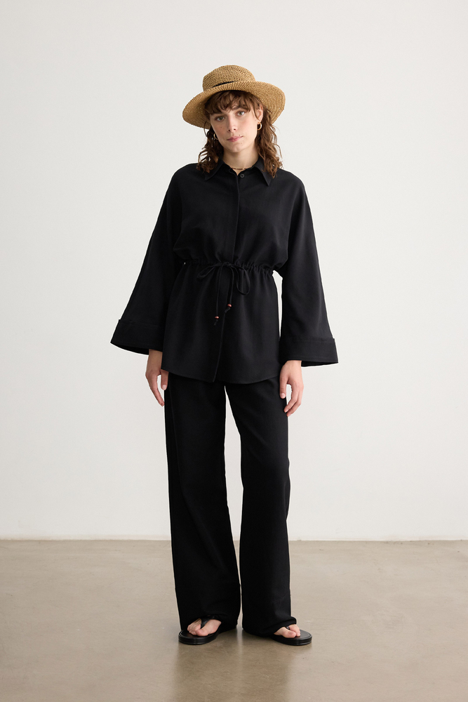 BE BLUE - SİYAH BONCUK DETAYLI VİSKON KETEN PANTOLON