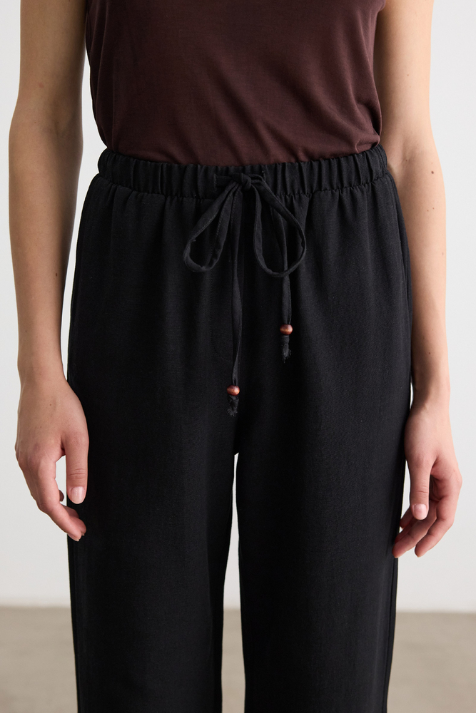 BE BLUE - SİYAH BONCUK DETAYLI VİSKON KETEN PANTOLON