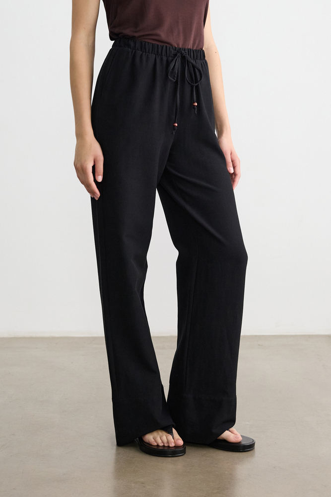 BE BLUE - SİYAH BONCUK DETAYLI VİSKON KETEN PANTOLON