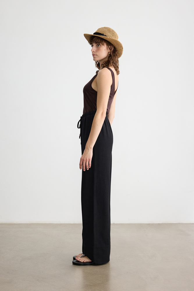 BE BLUE - SİYAH BONCUK DETAYLI VİSKON KETEN PANTOLON