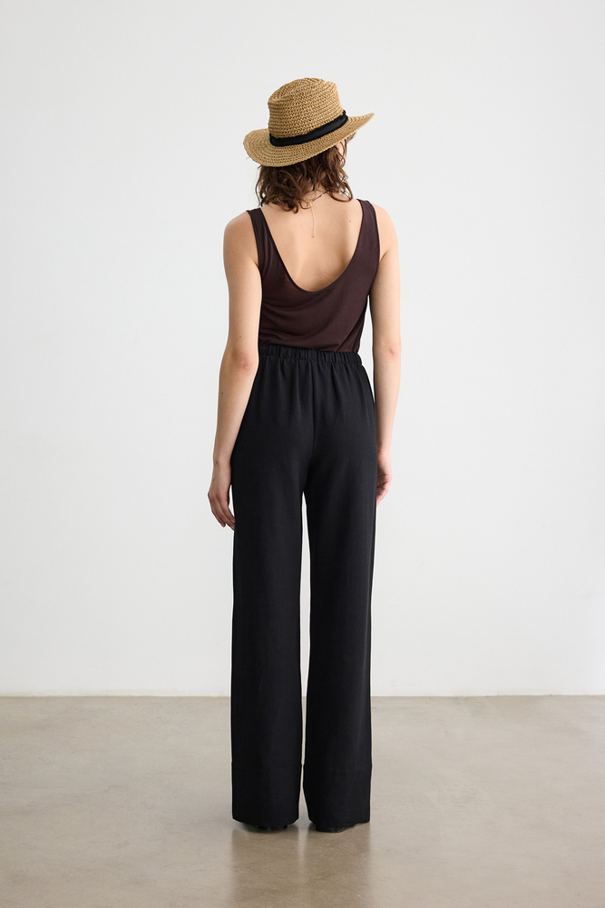 BE BLUE - SİYAH BONCUK DETAYLI VİSKON KETEN PANTOLON