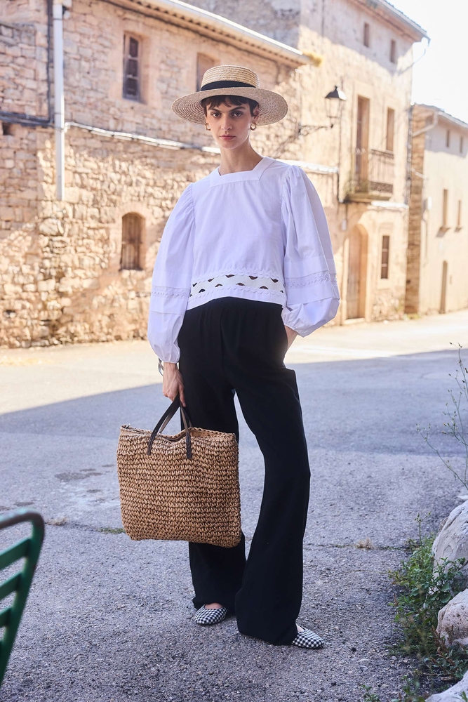 BE BLUE - SİYAH BONCUK DETAYLI VİSKON KETEN PANTOLON