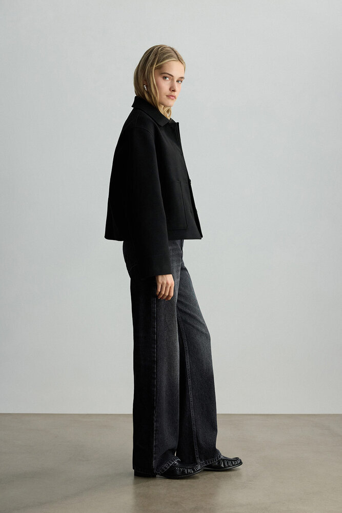 BE BLUE - SİYAH CEP DETAYLI KISA KABAN