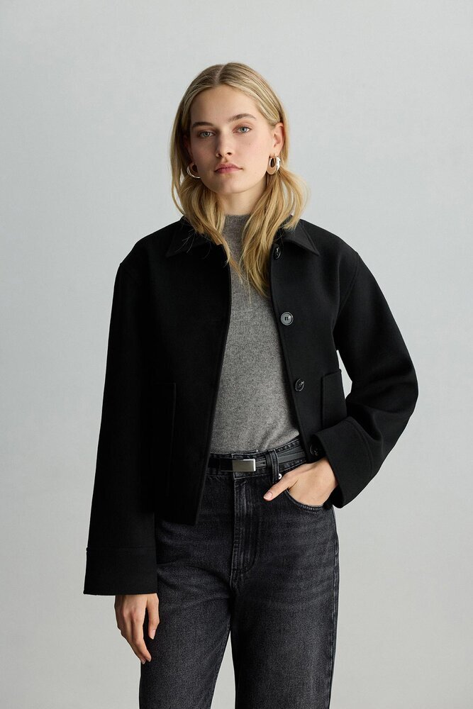 BE BLUE - SİYAH CEP DETAYLI KISA KABAN