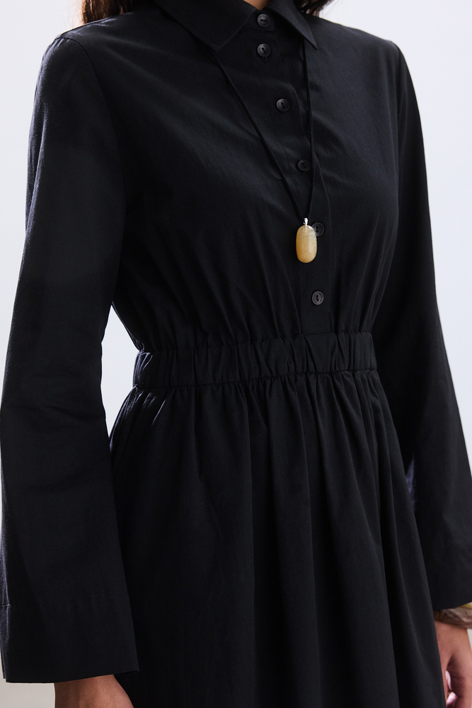 BE BLUE - SİYAH CEP DETAYLI POPLİN GÖMLEK ELBİSE