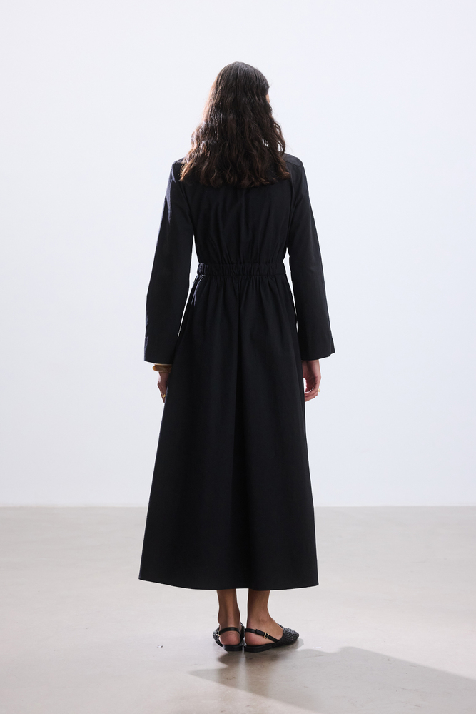 BE BLUE - SİYAH CEP DETAYLI POPLİN GÖMLEK ELBİSE