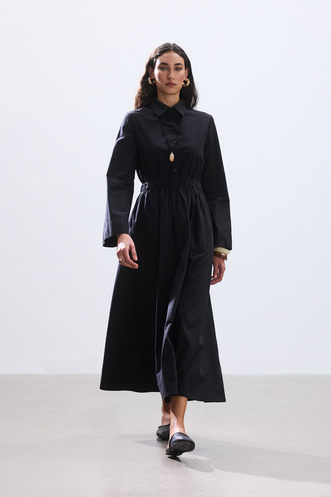 BE BLUE - SİYAH CEP DETAYLI POPLİN GÖMLEK ELBİSE