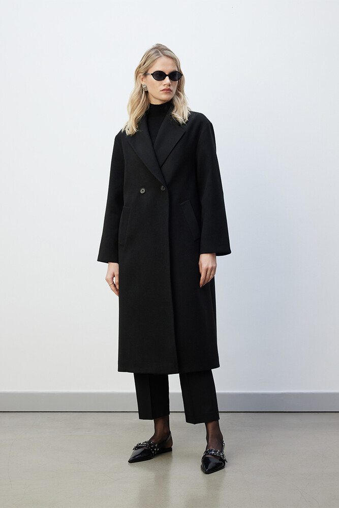 BE BLUE - SİYAH ÇİFT DÜĞMELİ KLASİK KABAN