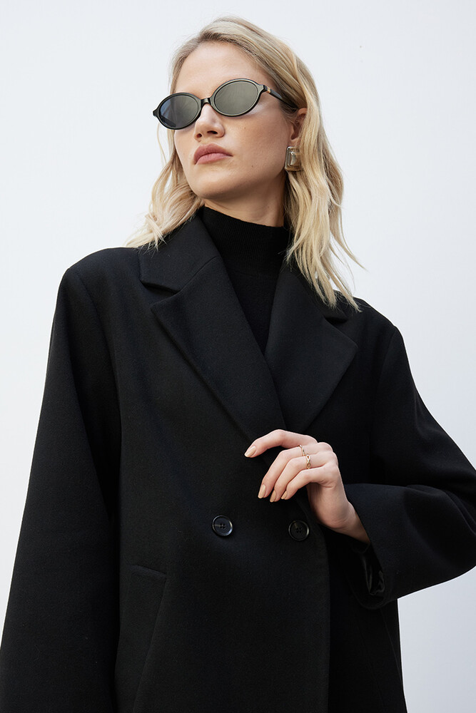 BE BLUE - SİYAH ÇİFT DÜĞMELİ KLASİK KABAN