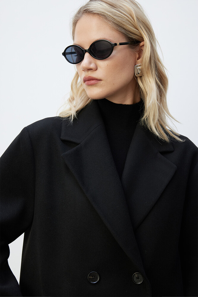 BE BLUE - SİYAH ÇİFT DÜĞMELİ KLASİK KABAN