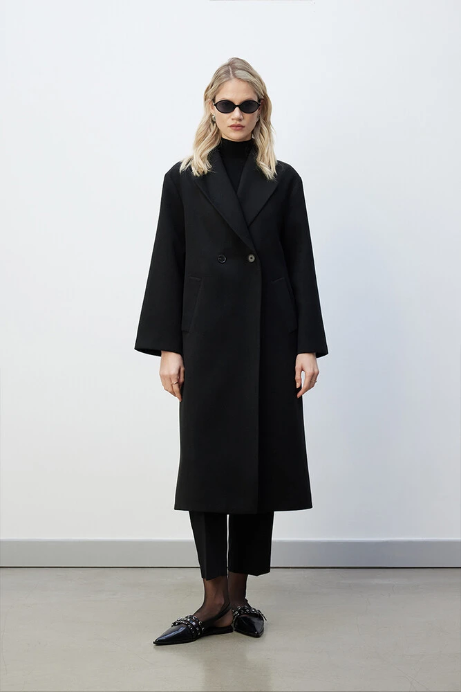 BE BLUE - SİYAH ÇİFT DÜĞMELİ KLASİK KABAN