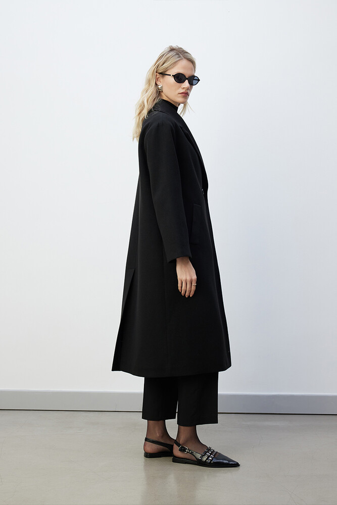 BE BLUE - SİYAH ÇİFT DÜĞMELİ KLASİK KABAN