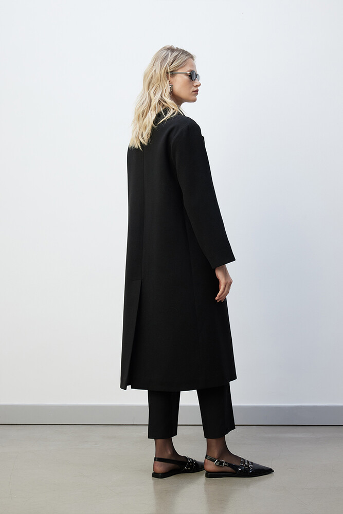 BE BLUE - SİYAH ÇİFT DÜĞMELİ KLASİK KABAN