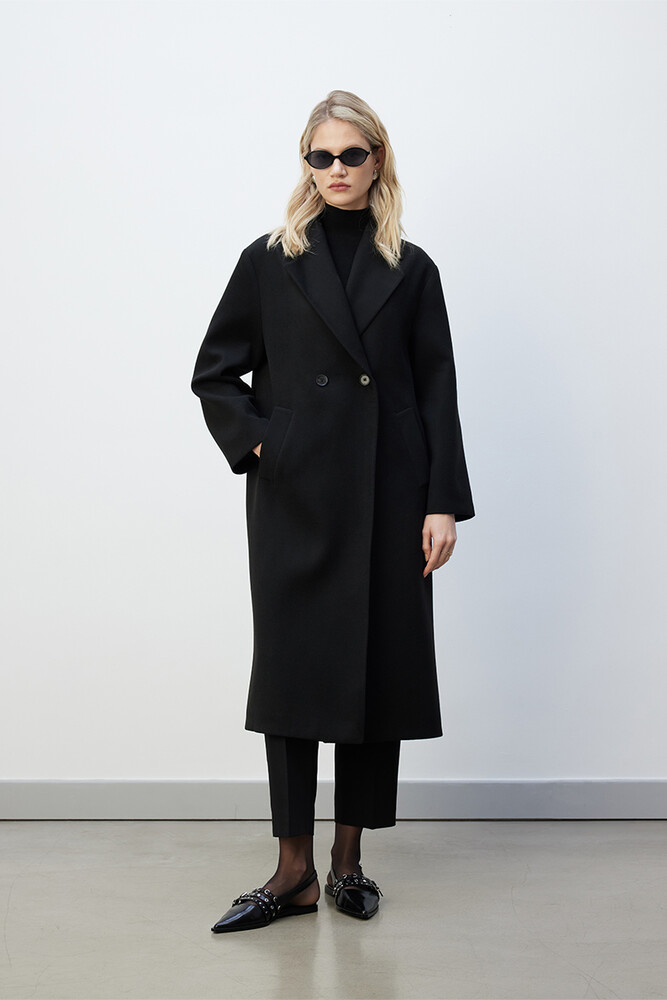 BE BLUE - SİYAH ÇİFT DÜĞMELİ KLASİK KABAN