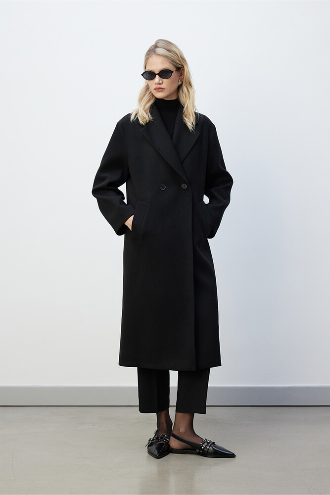 BE BLUE - SİYAH ÇİFT DÜĞMELİ KLASİK KABAN