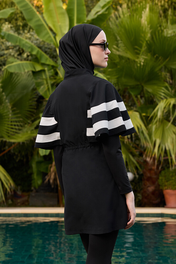 BE BLUE - SİYAH ÇİZGİ DETAYLI TESETTÜR MAYO JİLE