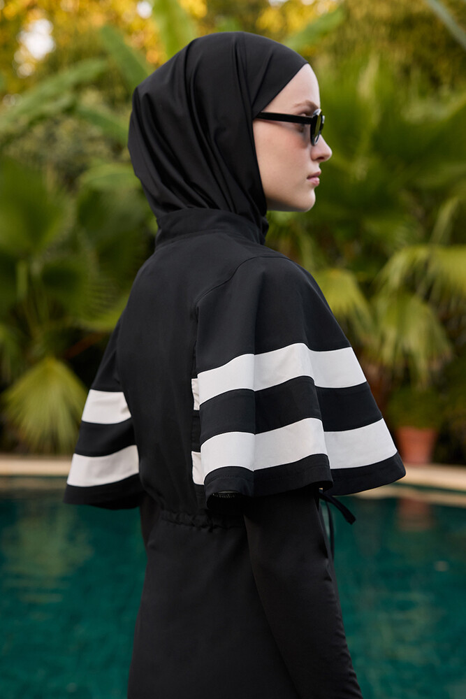 BE BLUE - SİYAH ÇİZGİ DETAYLI TESETTÜR MAYO JİLE