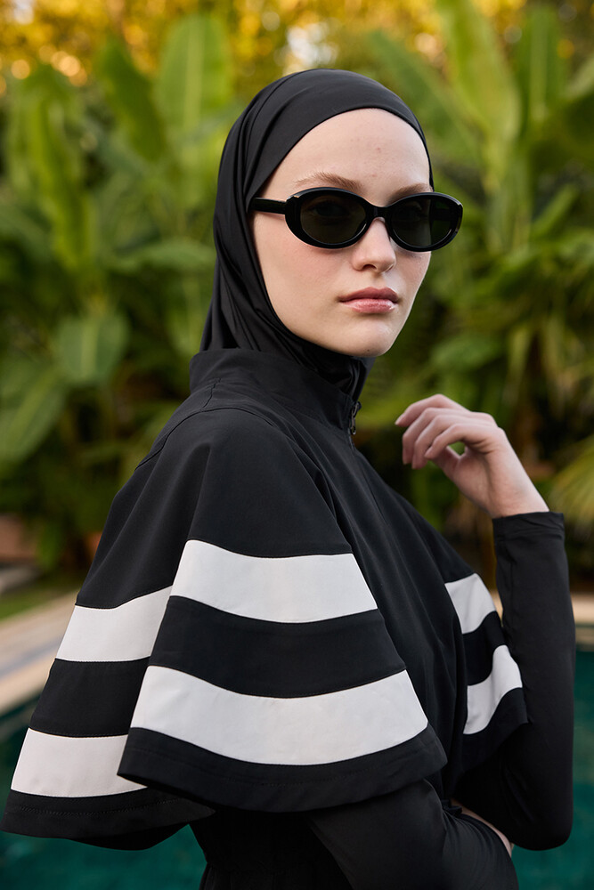 BE BLUE - SİYAH ÇİZGİ DETAYLI TESETTÜR MAYO JİLE