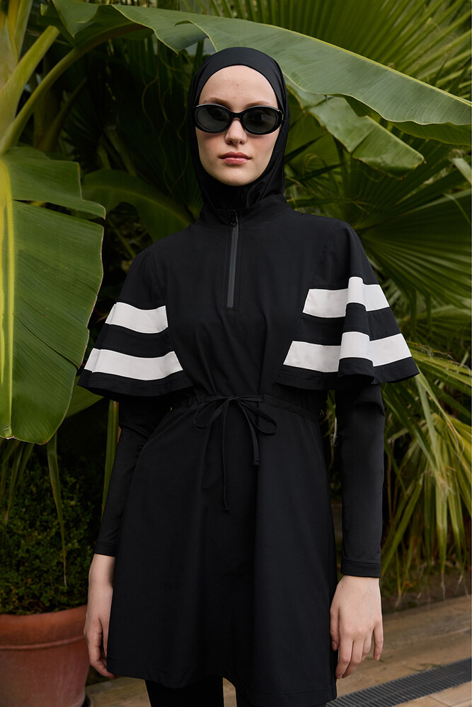 BE BLUE - SİYAH ÇİZGİ DETAYLI TESETTÜR MAYO JİLE