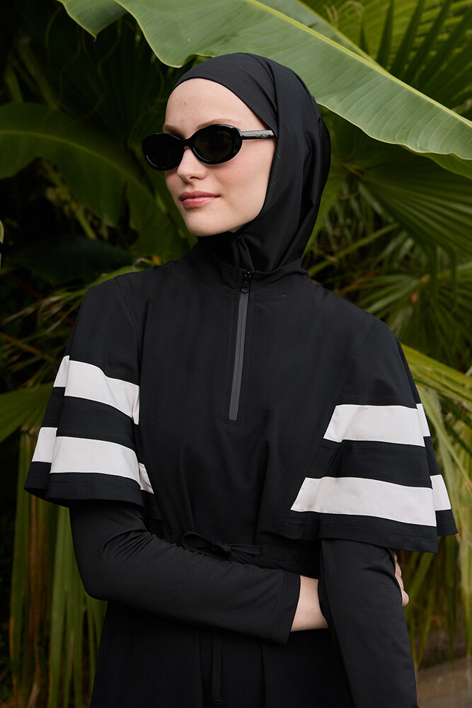 BE BLUE - SİYAH ÇİZGİ DETAYLI TESETTÜR MAYO JİLE