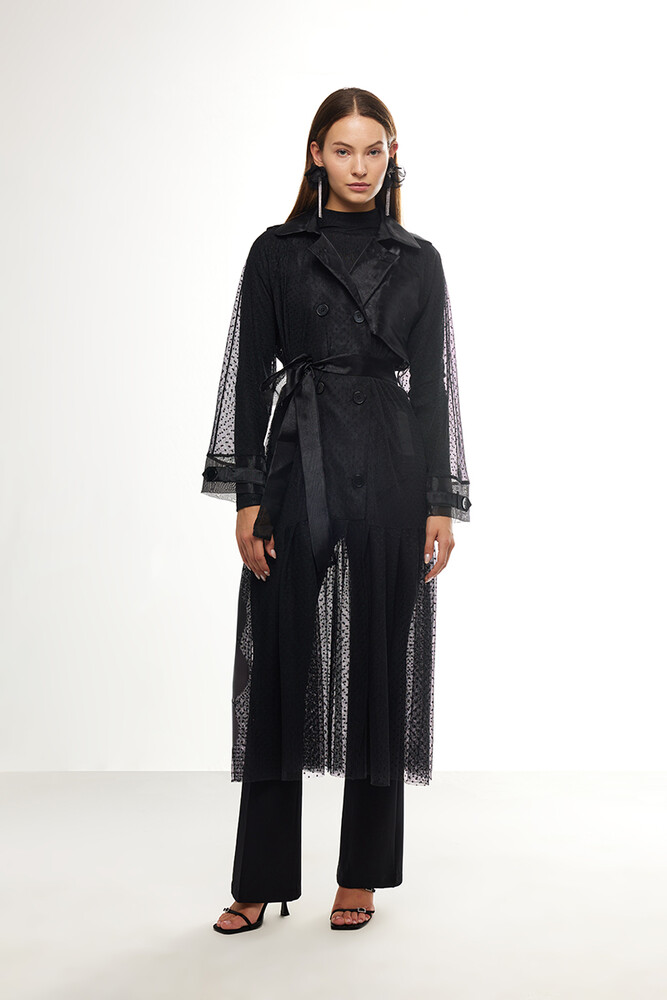 BE BLUE - SİYAH DANTEL TRENÇKOT