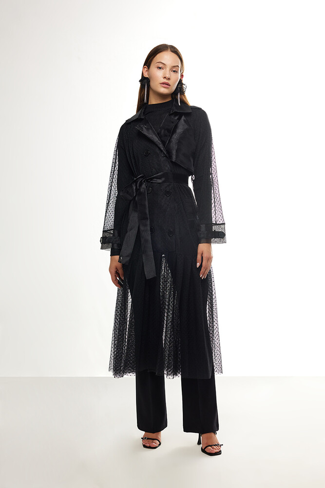BE BLUE - SİYAH DANTEL TRENÇKOT