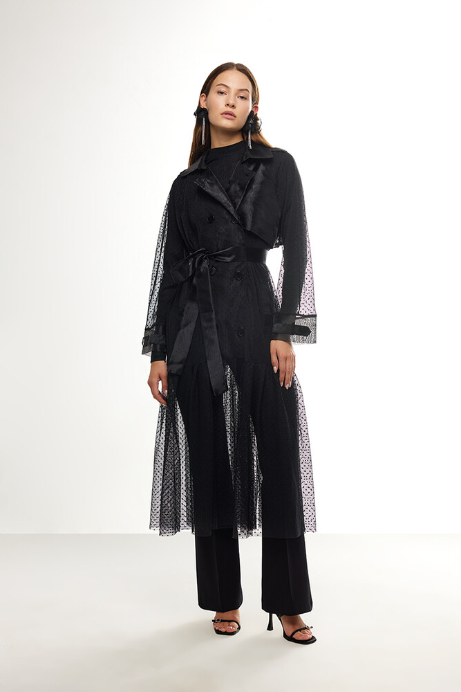 BE BLUE - SİYAH DANTEL TRENÇKOT