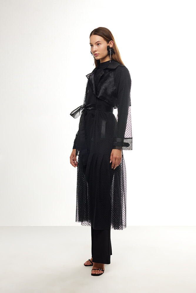 BE BLUE - SİYAH DANTEL TRENÇKOT