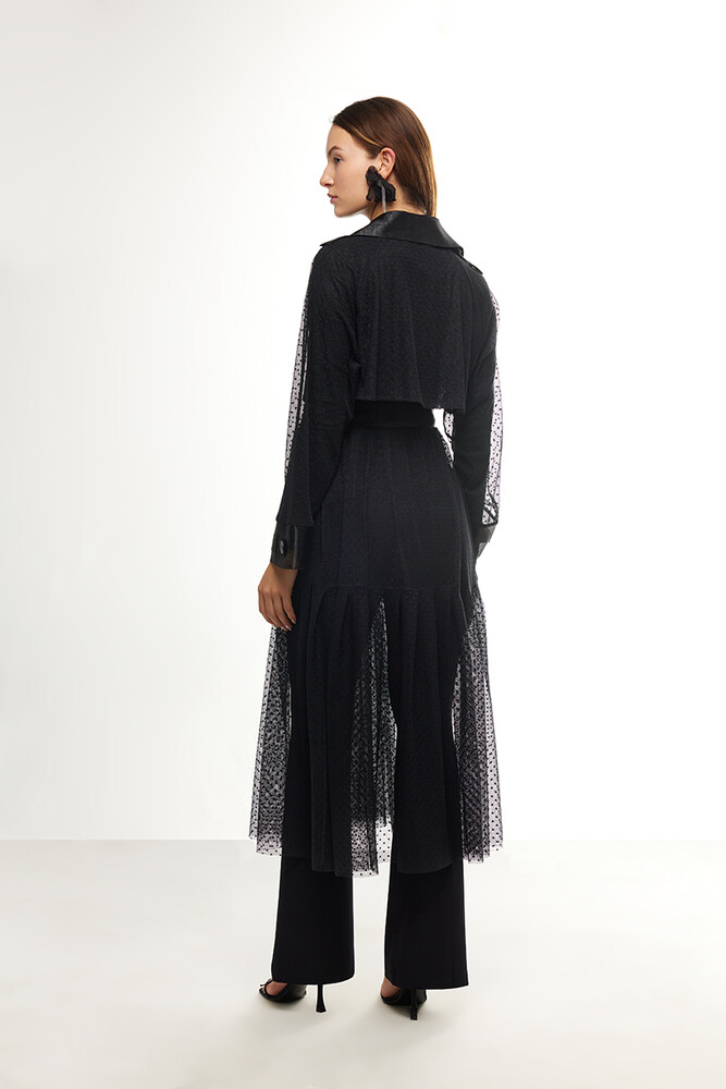 BE BLUE - SİYAH DANTEL TRENÇKOT