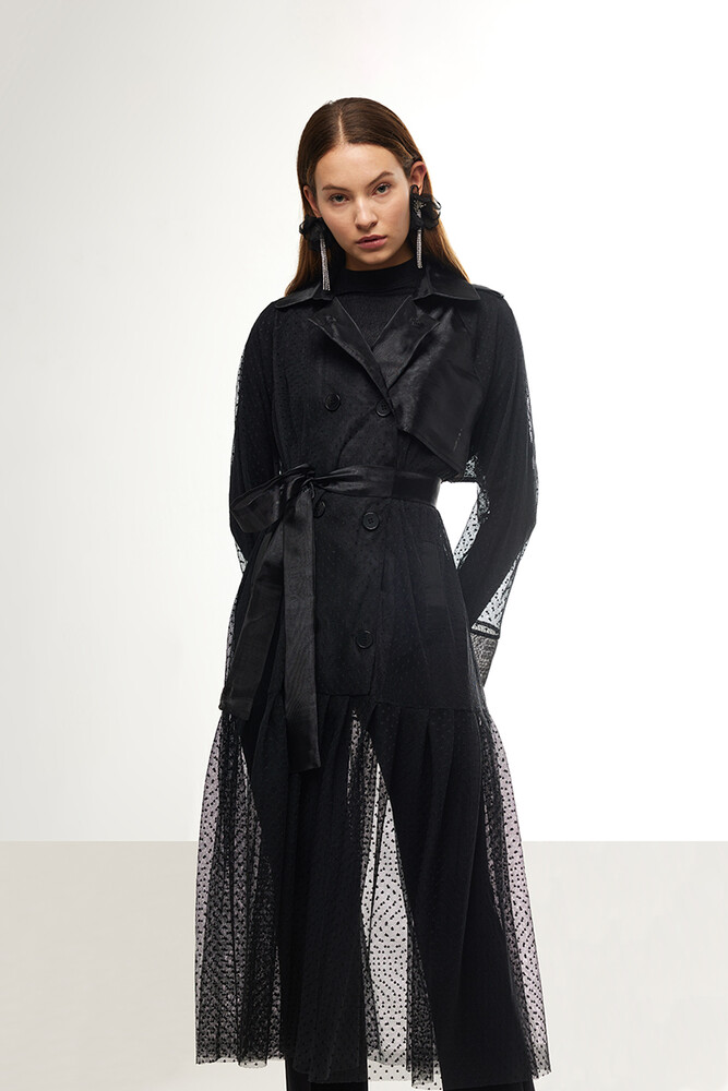 BE BLUE - SİYAH DANTEL TRENÇKOT