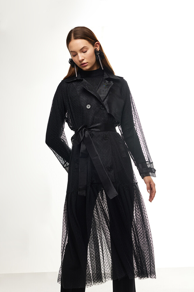 BE BLUE - SİYAH DANTEL TRENÇKOT