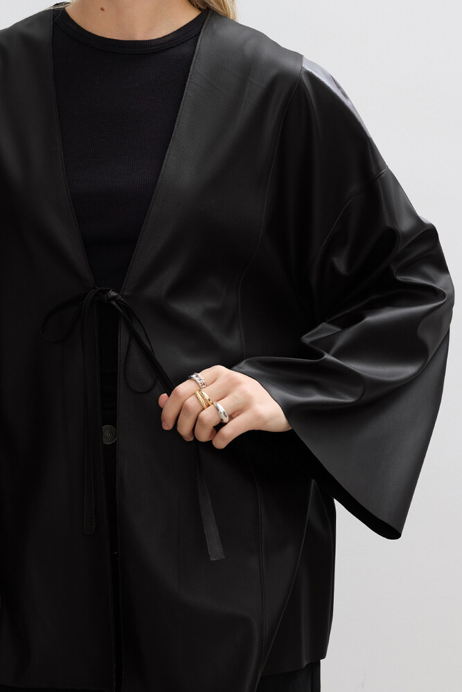 BE BLUE - SİYAH DERİ KİMONO