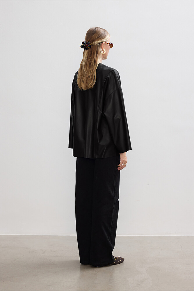 BE BLUE - SİYAH DERİ KİMONO