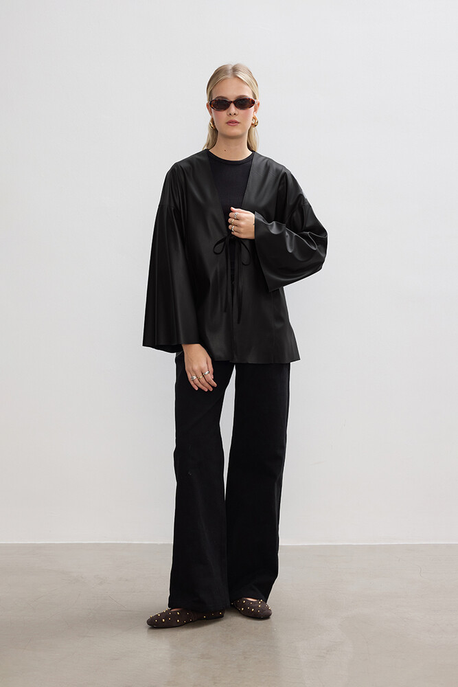 BE BLUE - SİYAH DERİ KİMONO