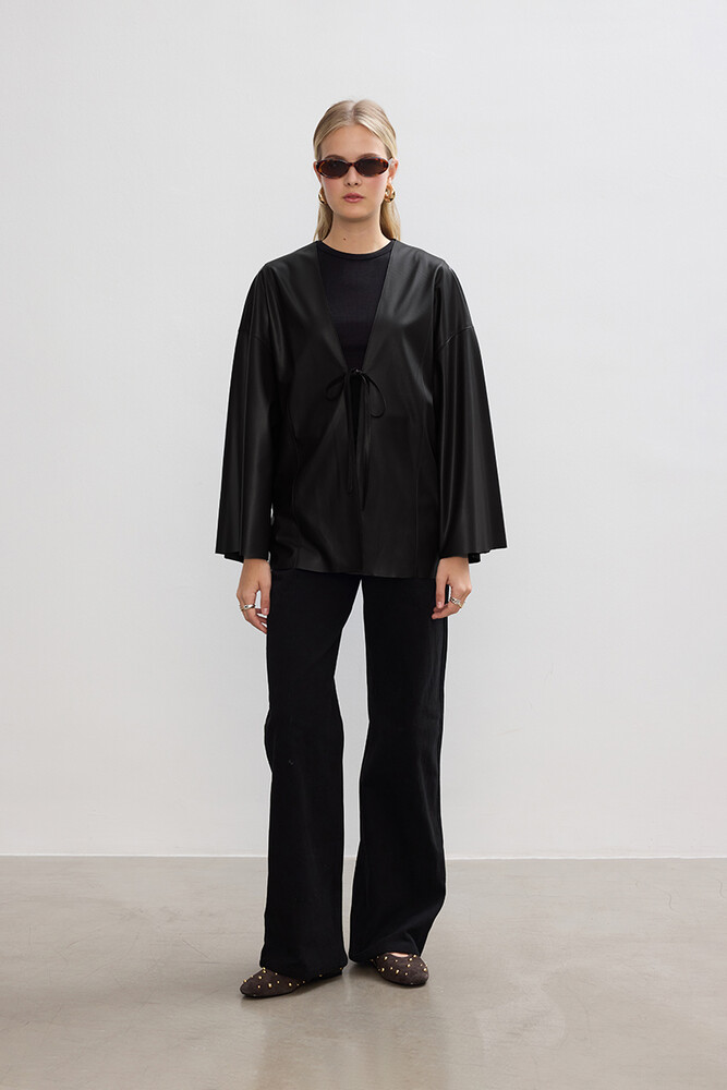 BE BLUE - SİYAH DERİ KİMONO